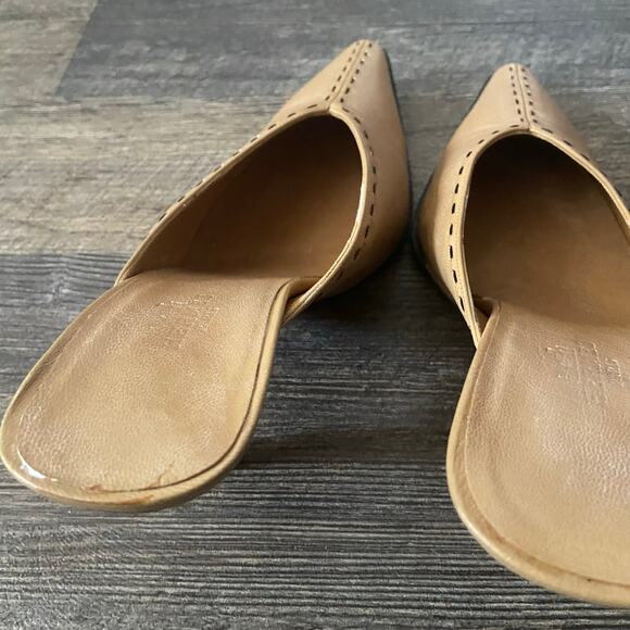 Hermès Tan Leather Stitched Trim Mule Heels, Sz 38 / 7.5 - Picture 9 of 16